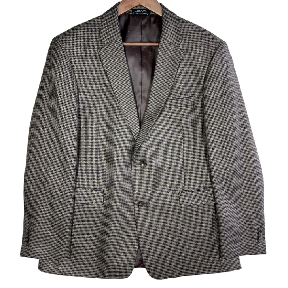 Tommy Hilfiger Mens Single Breasted Houndstooth Print Blazer Sport Coat Size 42R